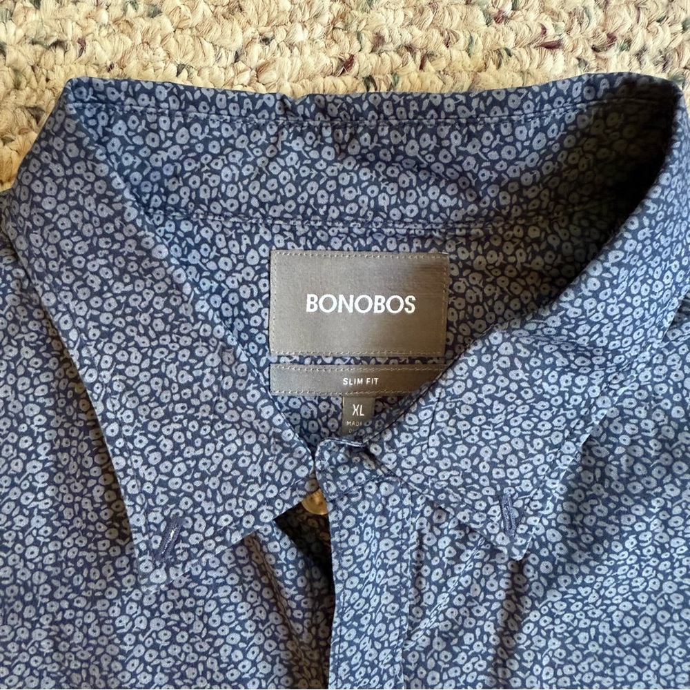 Bonobos Navy Patterned Casual Button Up Slim Fit … - image 5